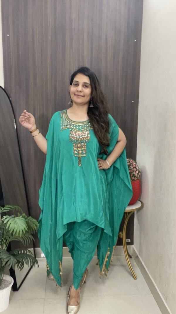 Emerald Green Kaftan Style Embellished Party Set