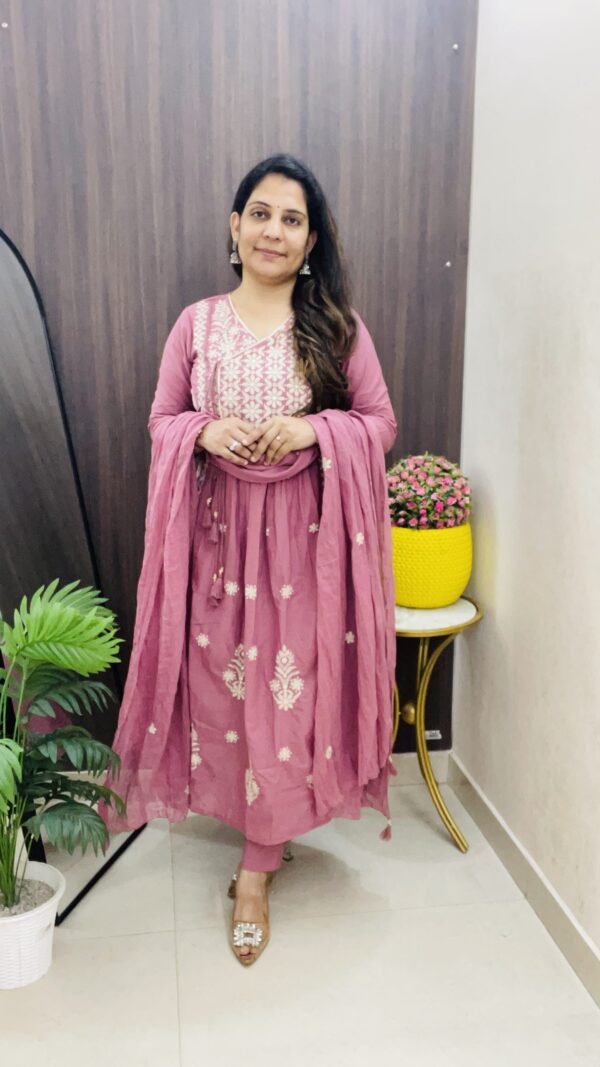 Blush Pink Embroidered Anarkali Kurti Pant Dupatta Set