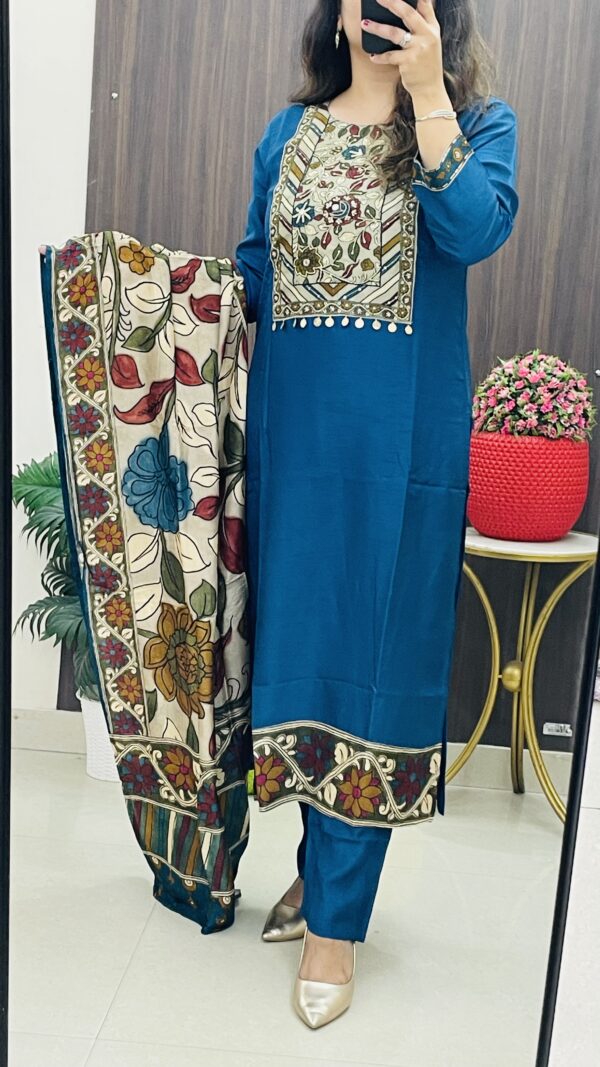 Regal Charm: Russian Silk & Kalamkari Suit Set