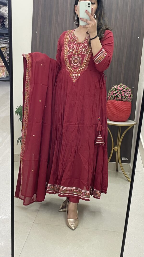 Festive Cotton Anarkali Suit with Mirror Work