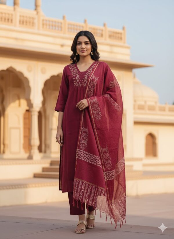 Luxurious Maroon HO Silk Suit Set