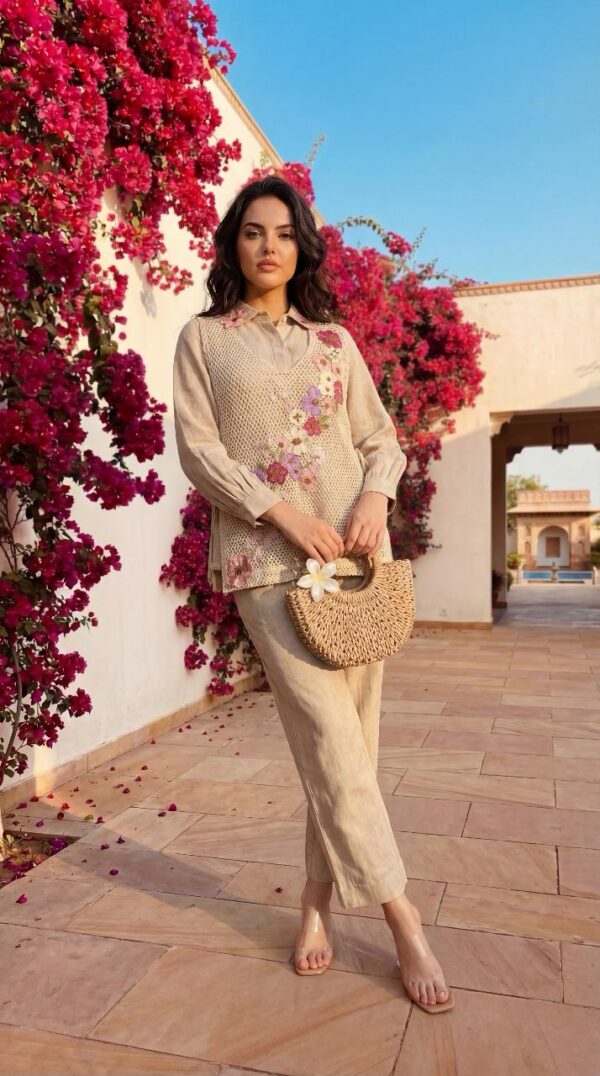 Artisanal Floral Jute Co-ord Set