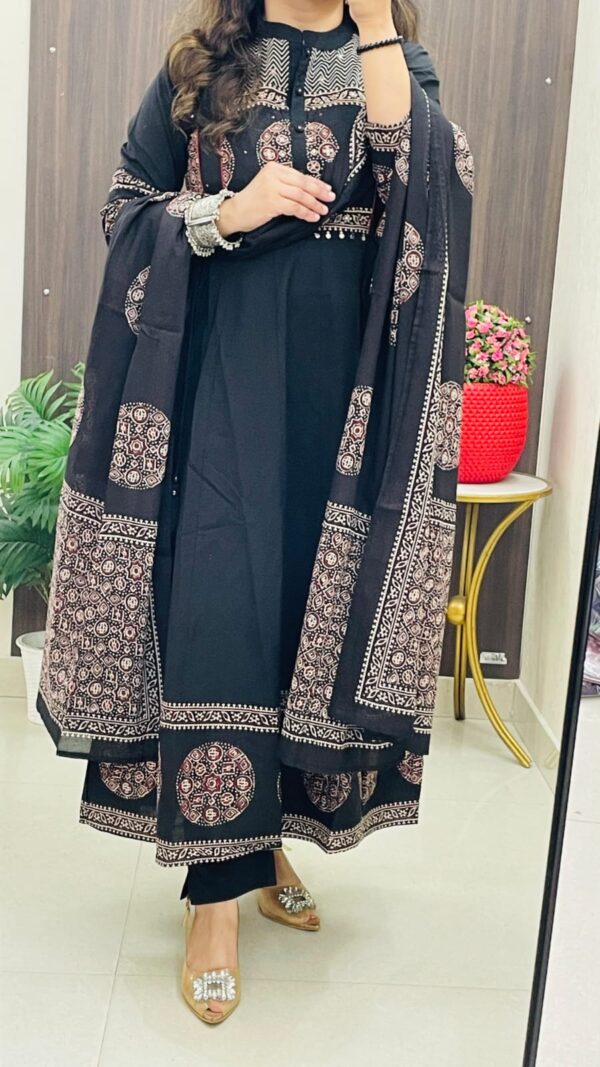 Black Ajrakh Print Anarkali Set