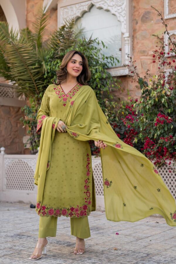 Schiffli Cotton Embroidered Suit Set