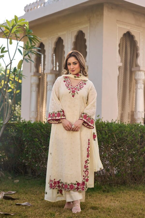 Schiffli Cotton Embroidered Suit Set